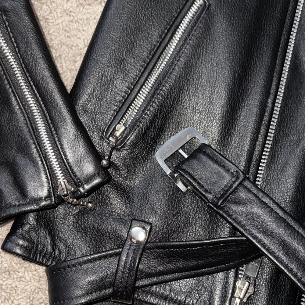 SOLD  Straight To Hell Black Biker Jacket with Red Lining - Picture 3 of 5